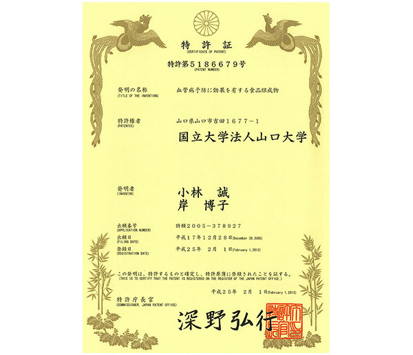 シス構造体を維持した食品開発による特許証